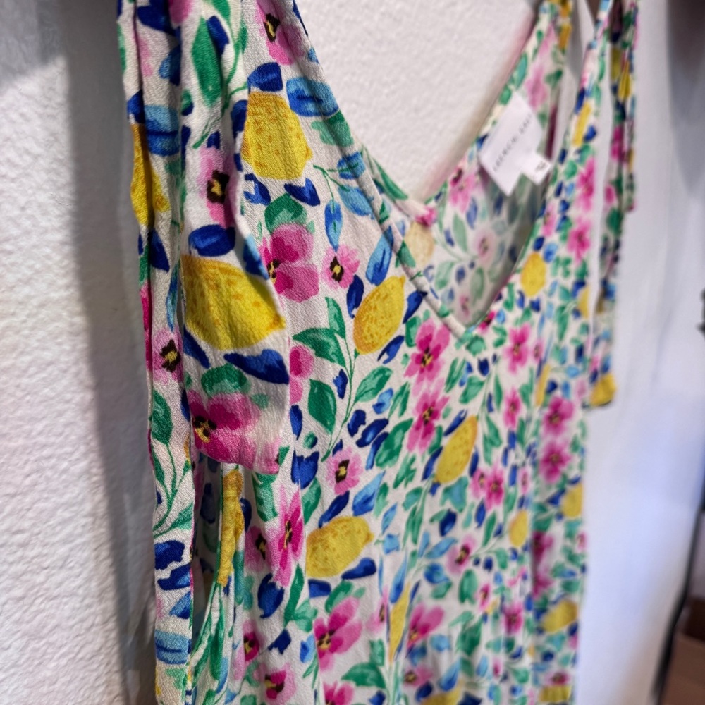 French Grey Floral Lemon Print Dress Spring Beach Vacation Italian Lemon Print